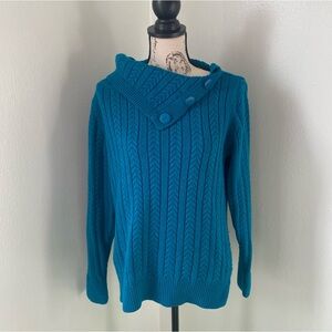 St. John’s Bay Women’s L Teal Knit Long Sleeve Button Mock Neck Sweater